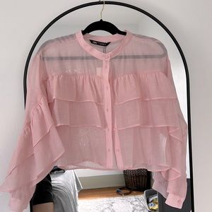 Zara Ruffled Light Pink dress shirt